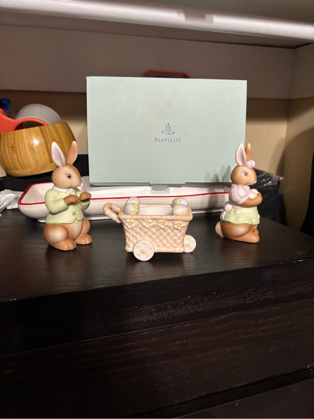 PartyLite Pastel Bunny Figurine Trio in Cream and Green